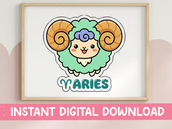 Aries Zodiac Kawaii Ram Sticker Design