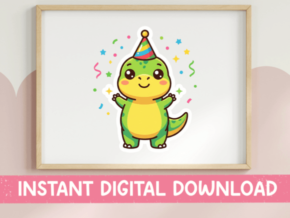 Birthday Dino Green T Rex Sticker SVG: Graphics for T-Shirt Designs