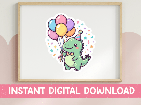 Cute Birthday Dino Balloon SVG PNG for Graphics and T-Shirt Designs