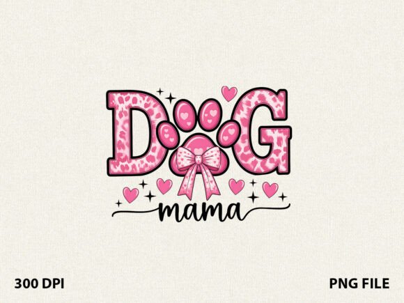 Cute Pink Bow Dog Mama T-Shirt Graphics