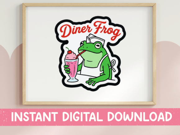 Diner Frog Milkshake Sticker SVG: Graphics for T-Shirt Designs