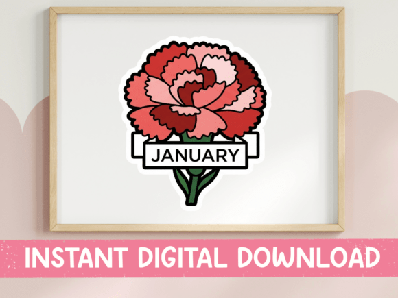 January Birth Month Carnation Sticker Graphics