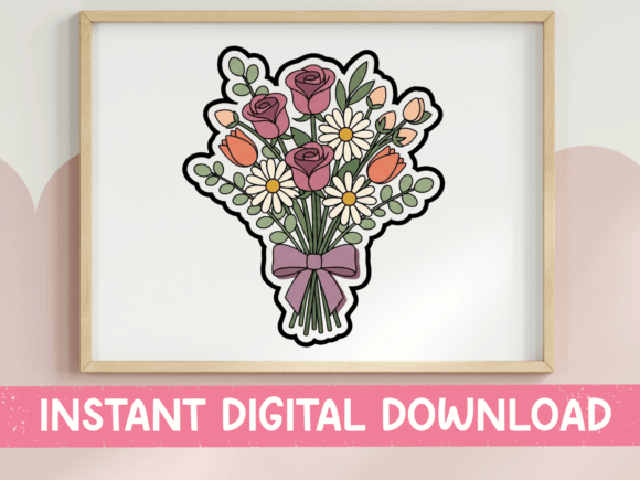 Spring Flower Bouquet with Bow Sticker Graphics